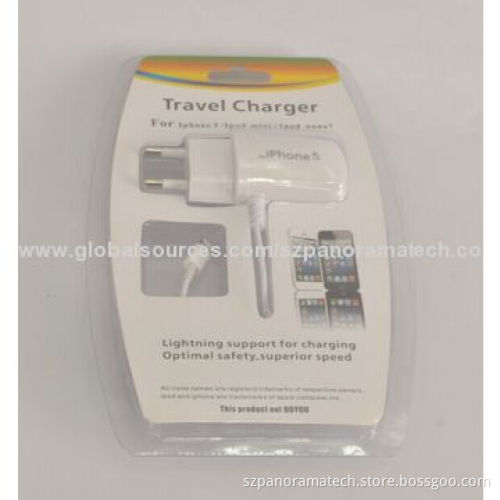 European Pin Wall Charger for iPhone 5, 5S, 5C, 100-220V Input, 5V-1,000mA Output, Nice Design